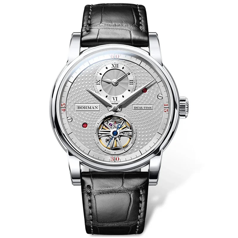 BORMAN BM3135 42mm Automatic Skeleton Watch - Dual Time Zone Sapphire Crystal 50M Waterproof