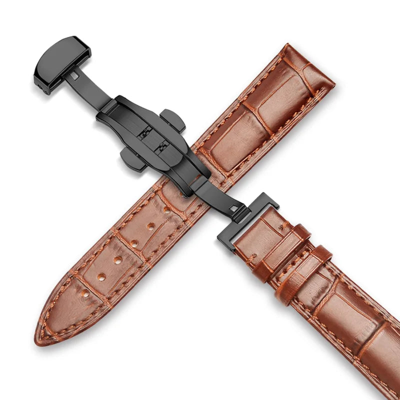 22mm Watch Band Calf Genuine Leather Alligator Grain 18mm 20mm Watch Strap+Box bracelet wristband for Tissot Seiko galaxy 46mm Black-Light Brown