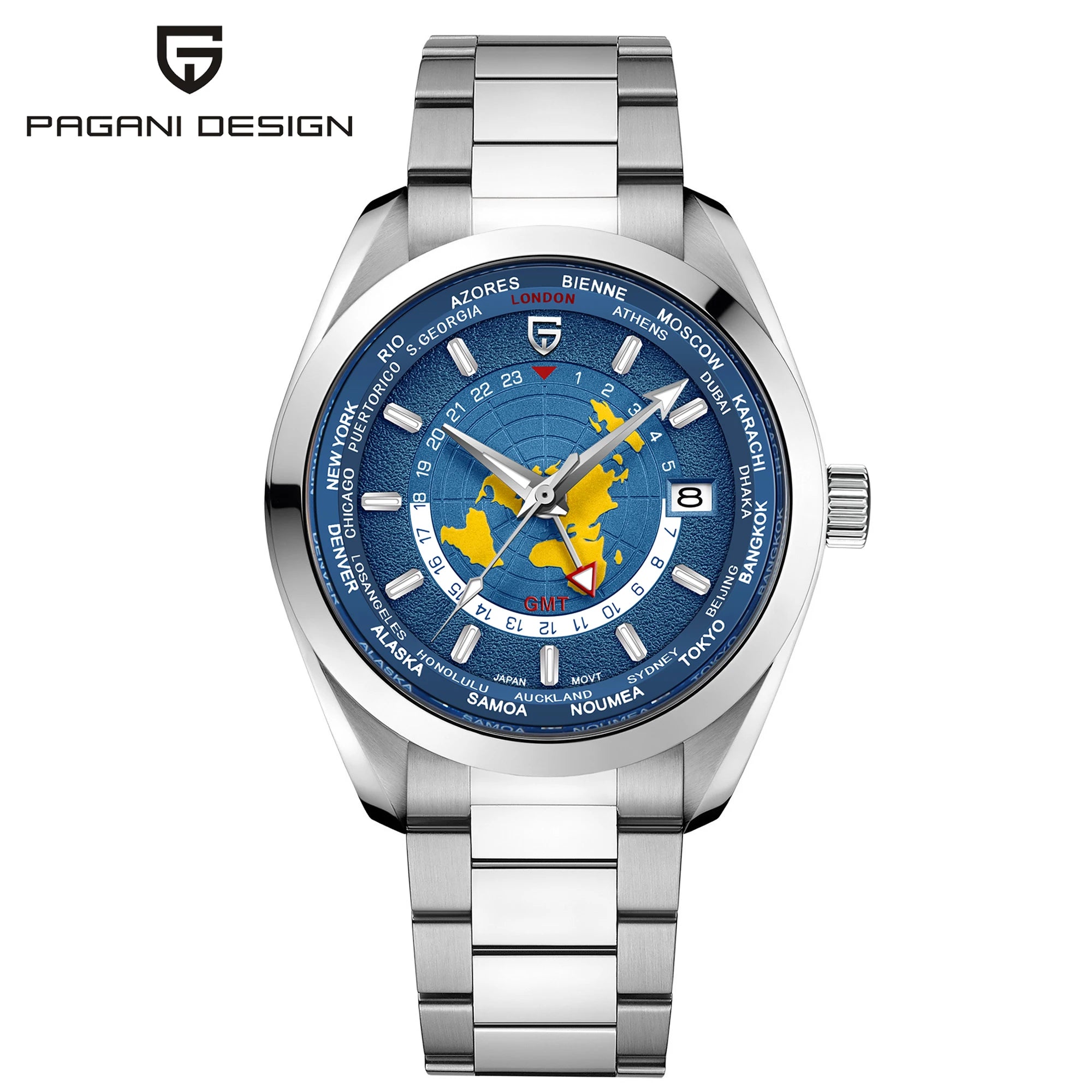 PAGANI DESIGN GMT World Time Watch - 38mm Automatic Men's Luxury Timepiece Blue 38mm