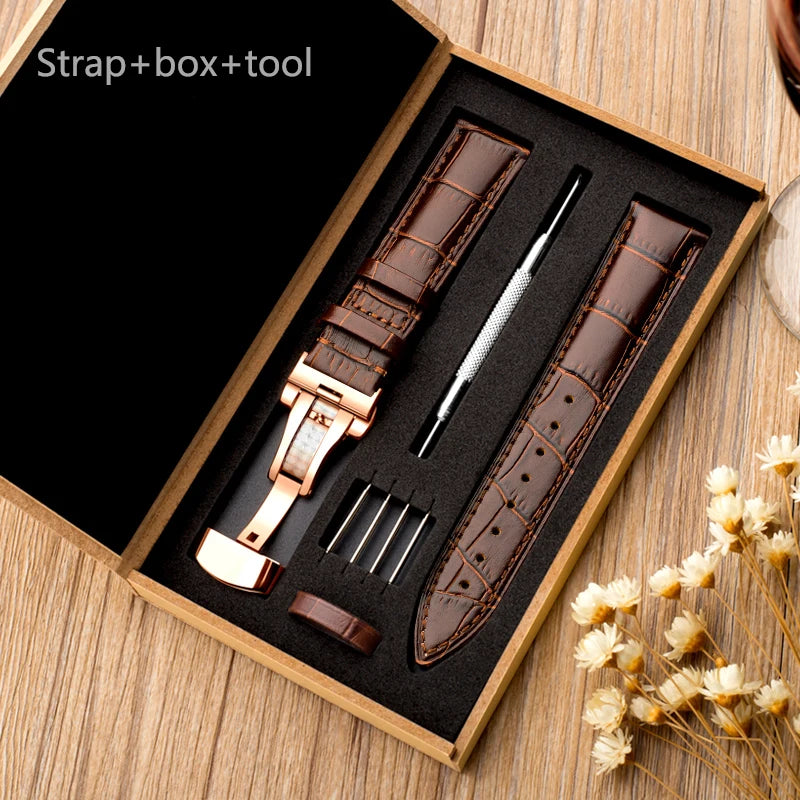 22mm Watch Band Calf Genuine Leather Alligator Grain 18mm 20mm Watch Strap+Box bracelet wristband for Tissot Seiko galaxy 46mm