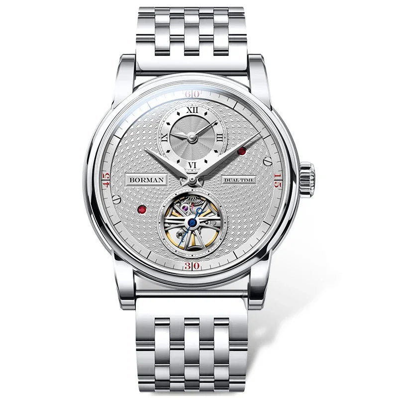 BORMAN BM3135 42mm Automatic Skeleton Watch - Dual Time Zone Sapphire Crystal 50M Waterproof