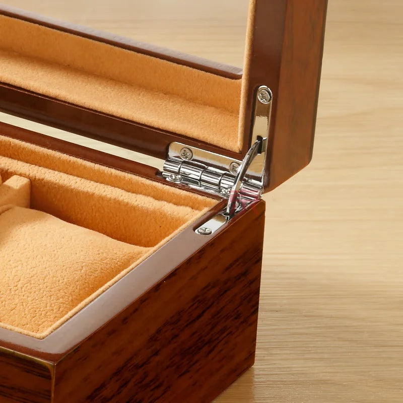 Luxury Wood Grain Watch Box 3 Slots Quartz
