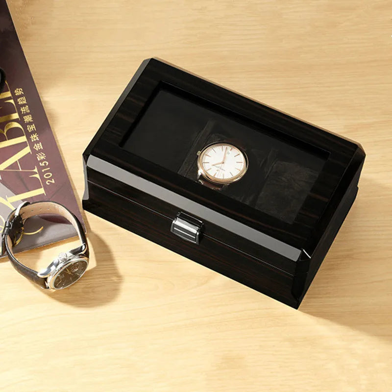 Luxury Wood Grain Watch Box 3 Slots Quartz
