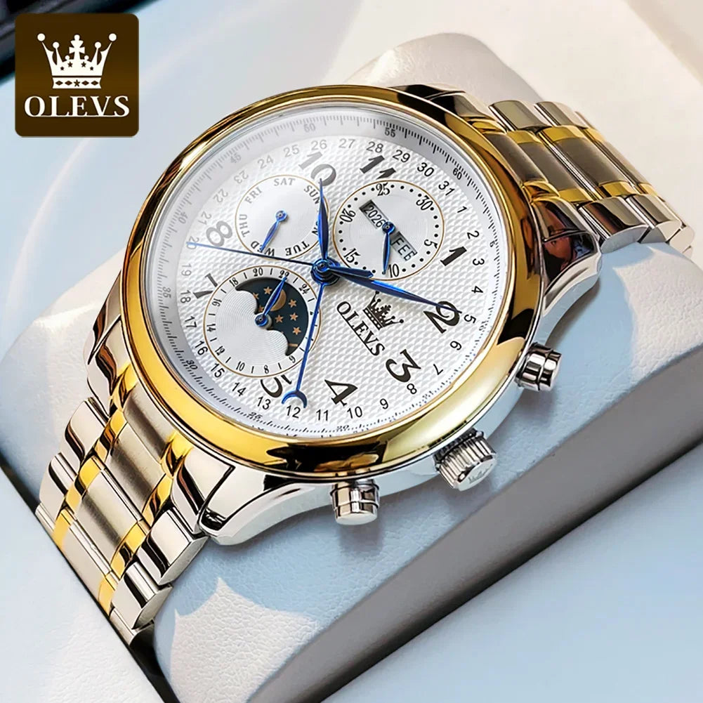 OLEVS Automatic Movement Watch Stainless Steel Multiple Calendar Moon Phase