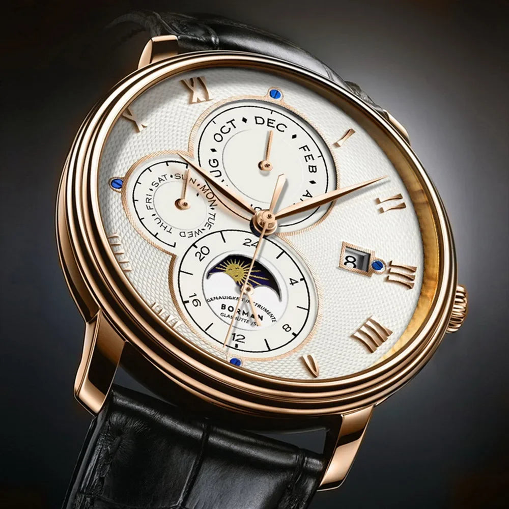 Borman Automatic Watch Self Wind Mechanical Wristwatch Fashion 50M Waterproof Sapphire
