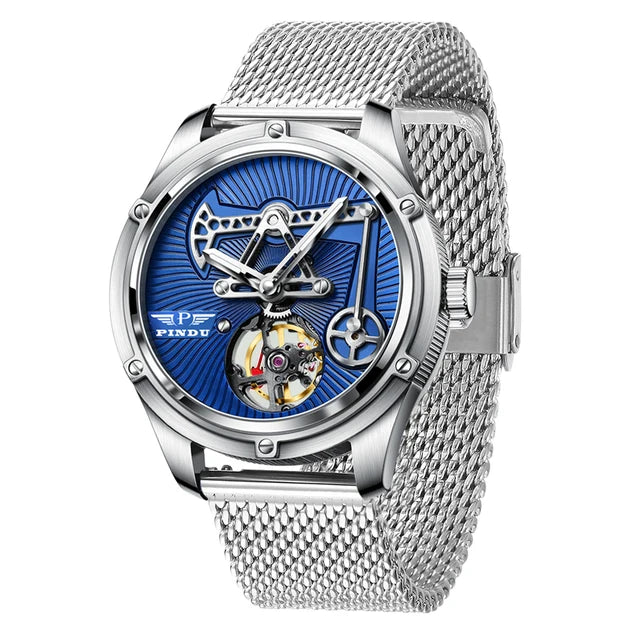Pindu Design Mens Watch Sapphire glass 8215+Box blue
