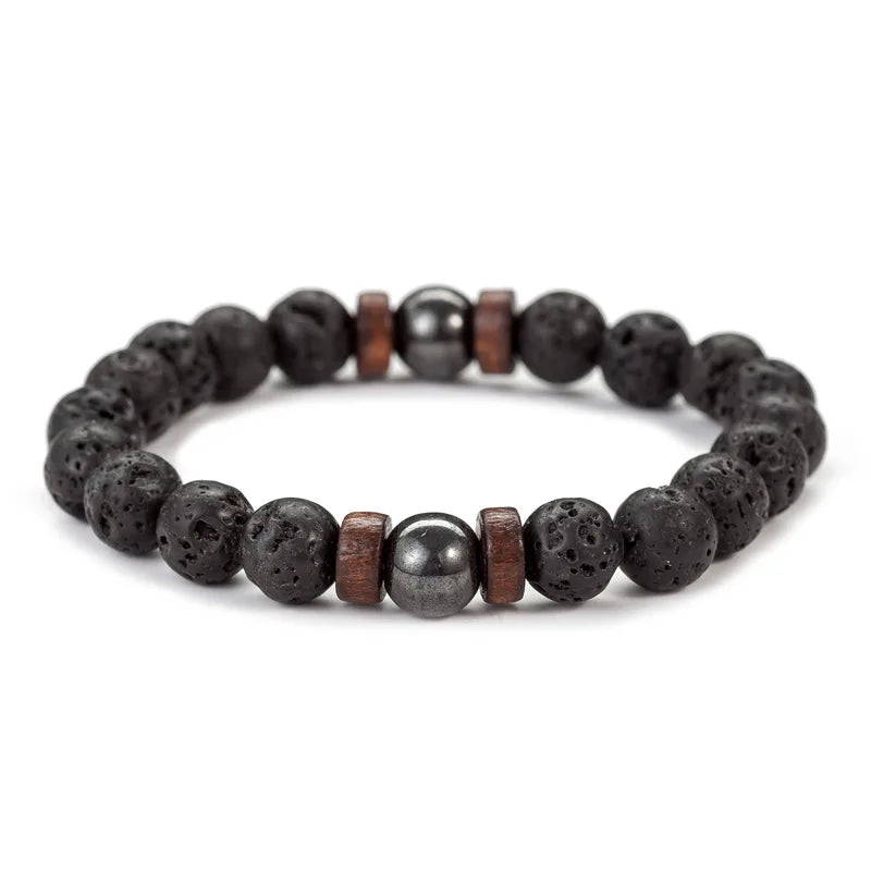 8mm Volcanic Stone Bracelet for Men Lava Wooden Beads Bracelet Tibetan Buddha style3 19cm