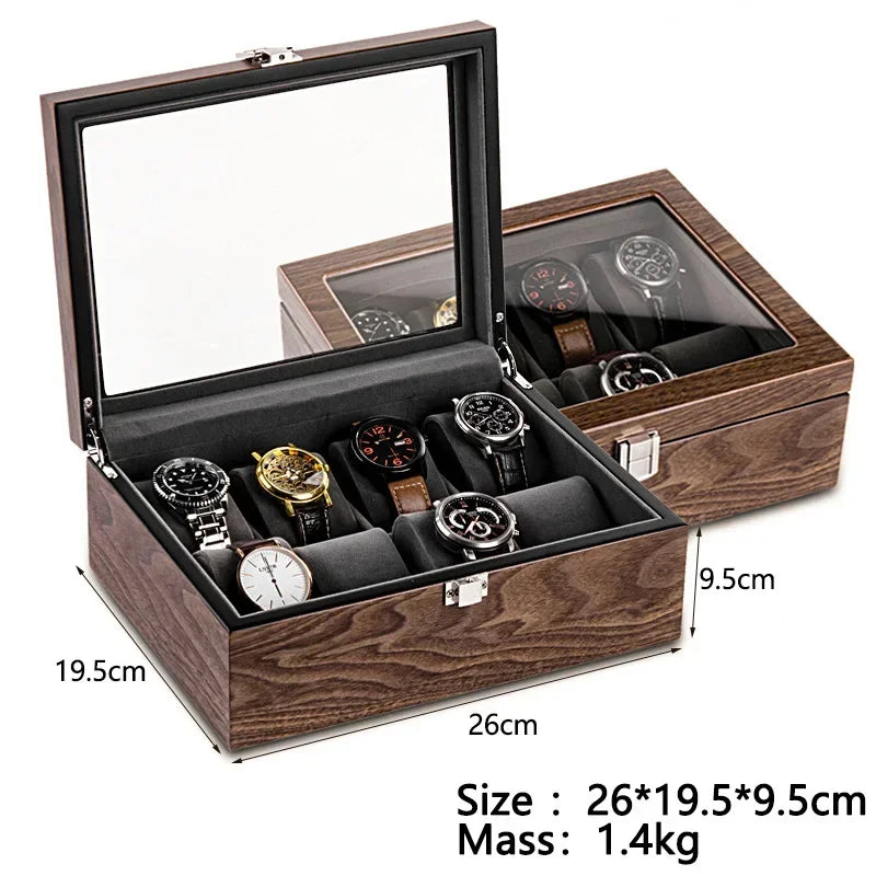 Walnut Watch Case Storage Box Transparent cover 8