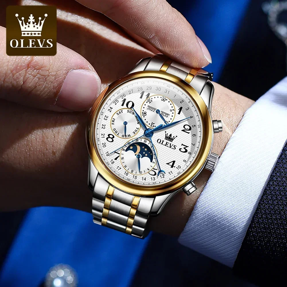 OLEVS Automatic Movement Watch Stainless Steel Multiple Calendar Moon Phase