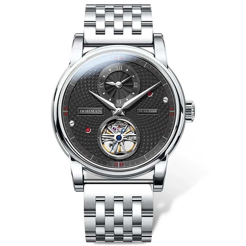BORMAN BM3135 42mm Automatic Skeleton Watch - Dual Time Zone Sapphire Crystal 50M Waterproof