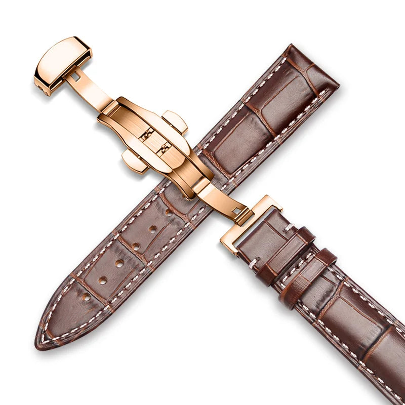 22mm Watch Band Calf Genuine Leather Alligator Grain 18mm 20mm Watch Strap+Box bracelet wristband for Tissot Seiko galaxy 46mm Rose-Brown-A