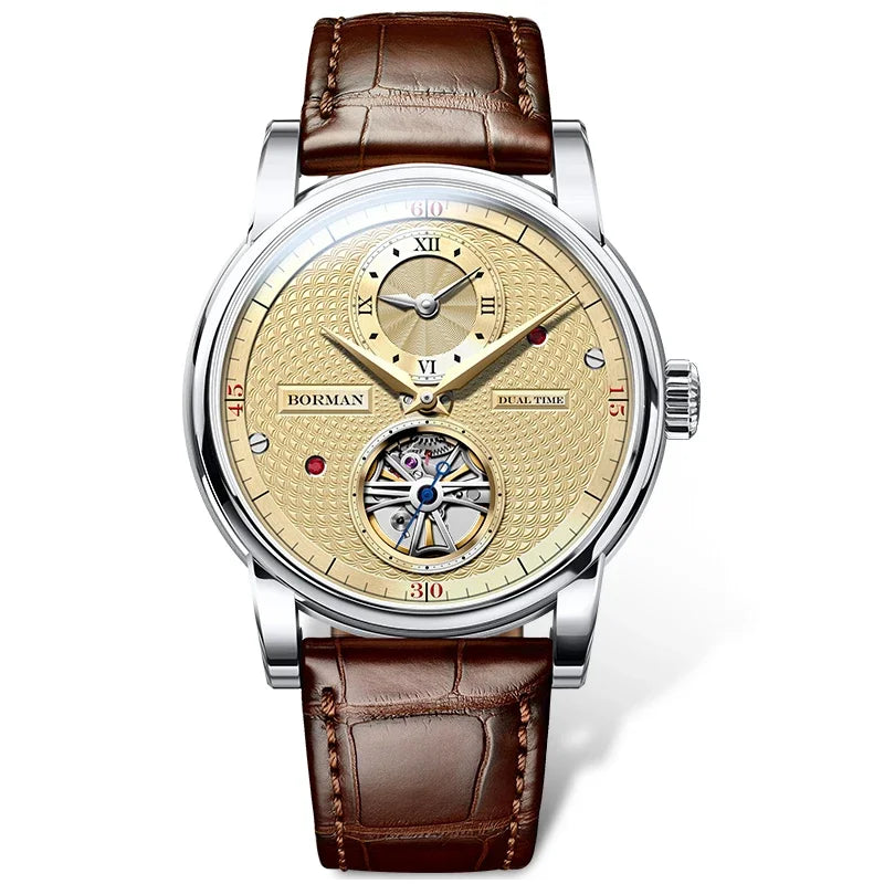 BORMAN BM3135 42mm Automatic Skeleton Watch - Dual Time Zone Sapphire Crystal 50M Waterproof