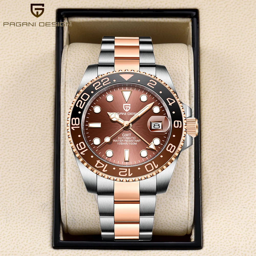 PAGANI DESIGN 40mm Luxury Men Mechanical Wristwatch Stainless Steel GMT Sapphire Glass