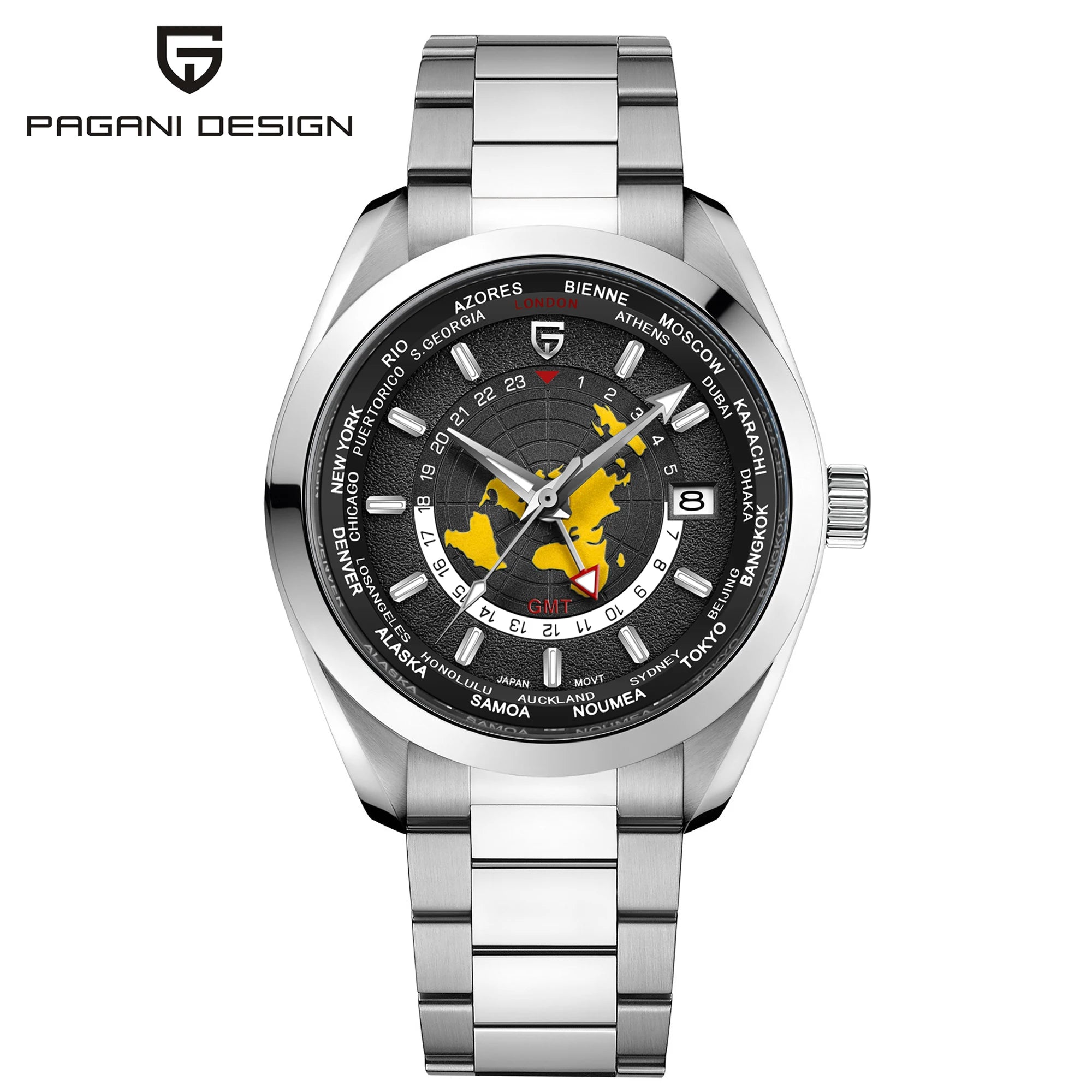 PAGANI DESIGN GMT World Time Watch - 38mm Automatic Men's Luxury Timepiece Black 38mm