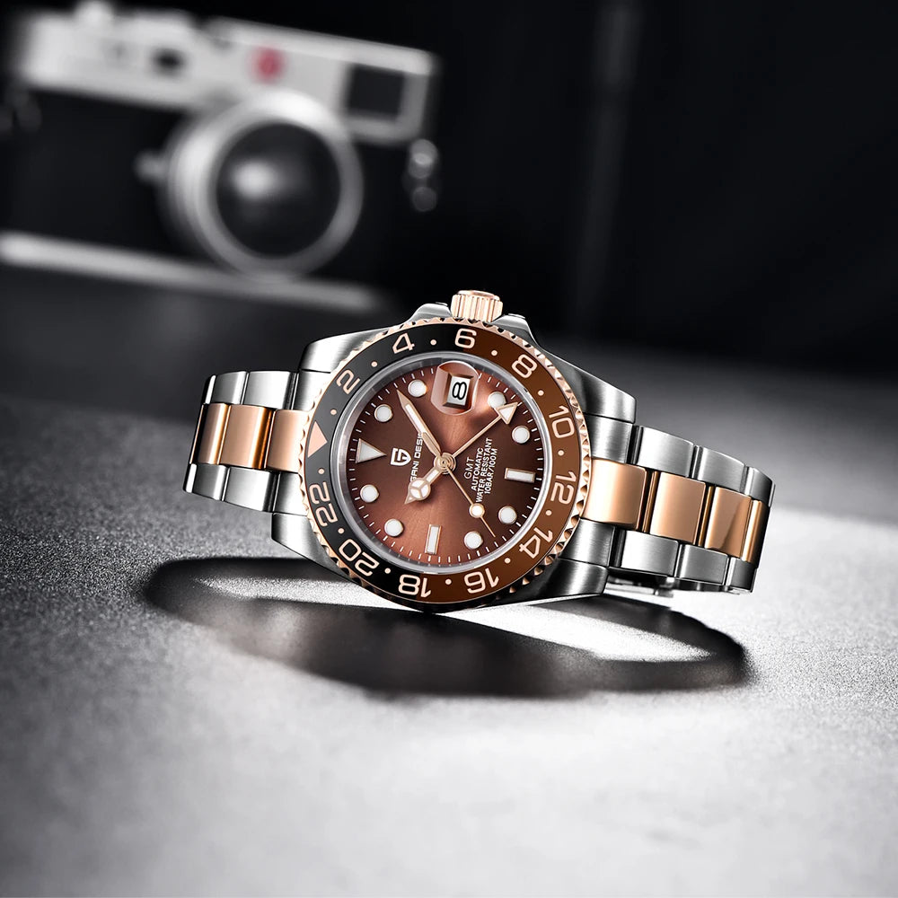 PAGANI DESIGN 40mm Luxury Men Mechanical Wristwatch Stainless Steel GMT Sapphire Glass