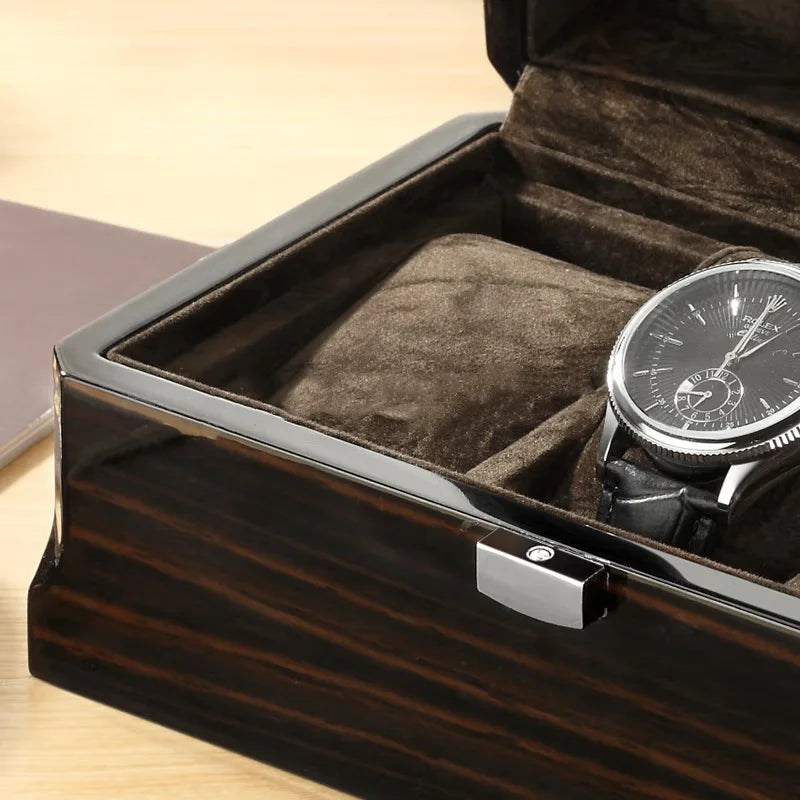 Luxury Wood Grain Watch Box 3 Slots Quartz
