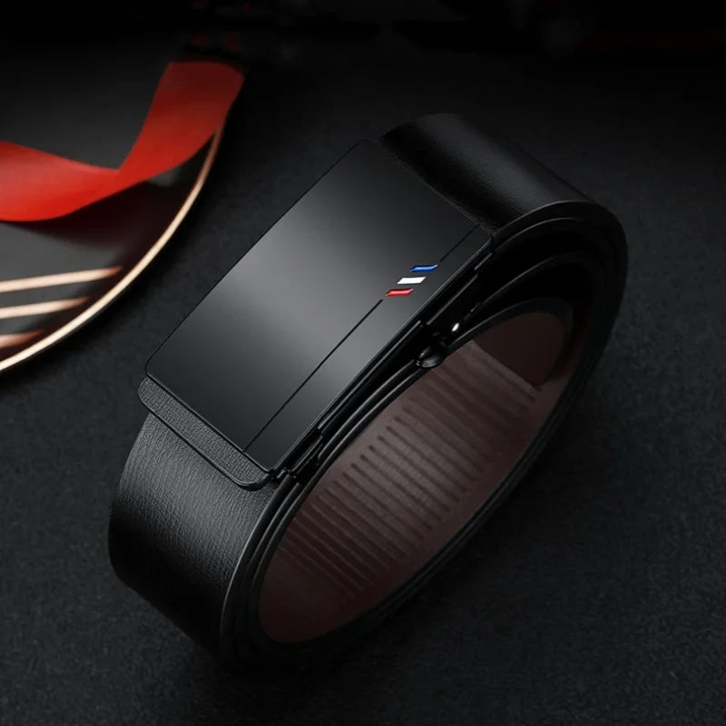 Men's Leather Belt Cowskin Black belt 105-160cm Plus Size Jeans Belt