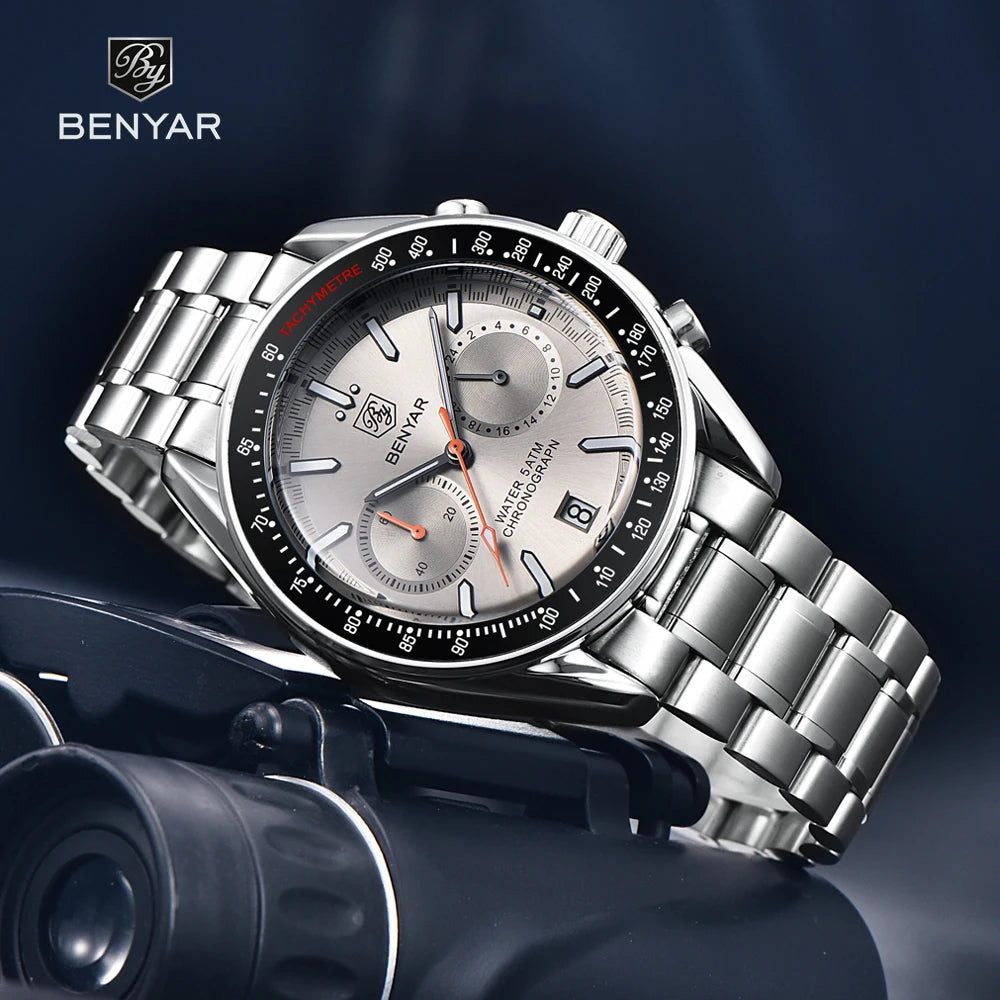 BENYAR Mens Watch Luxury Quartz Chronograph Automatic