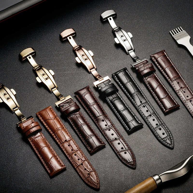 22mm Watch Band Calf Genuine Leather Alligator Grain 18mm 20mm Watch Strap+Box bracelet wristband for Tissot Seiko galaxy 46mm