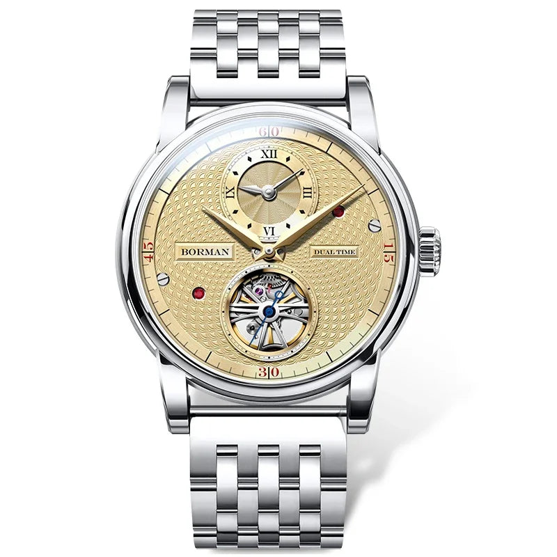 BORMAN BM3135 42mm Automatic Skeleton Watch - Dual Time Zone Sapphire Crystal 50M Waterproof