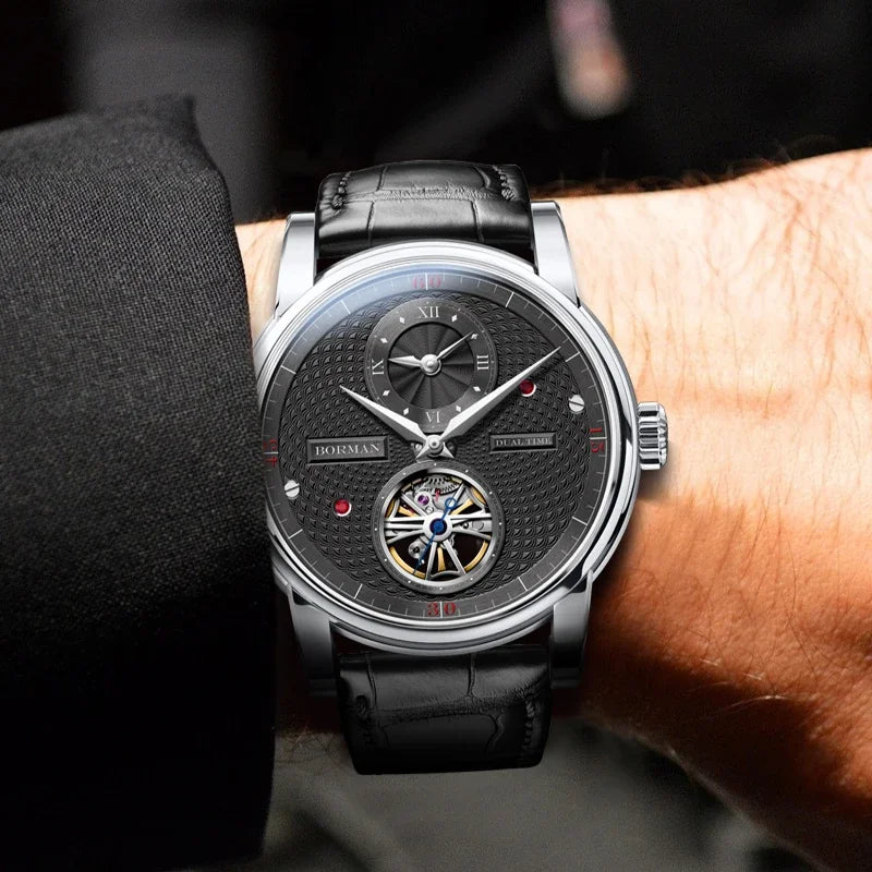 BORMAN BM3135 42mm Automatic Skeleton Watch - Dual Time Zone Sapphire Crystal 50M Waterproof