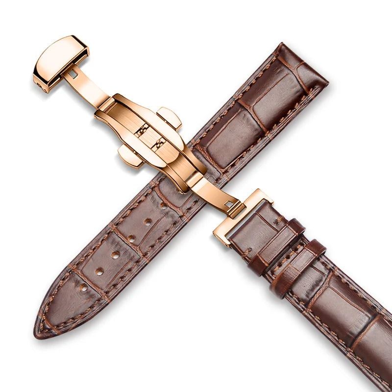 22mm Watch Band Calf Genuine Leather Alligator Grain 18mm 20mm Watch Strap+Box bracelet wristband for Tissot Seiko galaxy 46mm Rose-Brown