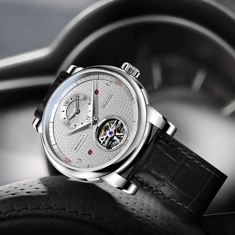 BORMAN BM3135 42mm Automatic Skeleton Watch - Dual Time Zone Sapphire Crystal 50M Waterproof