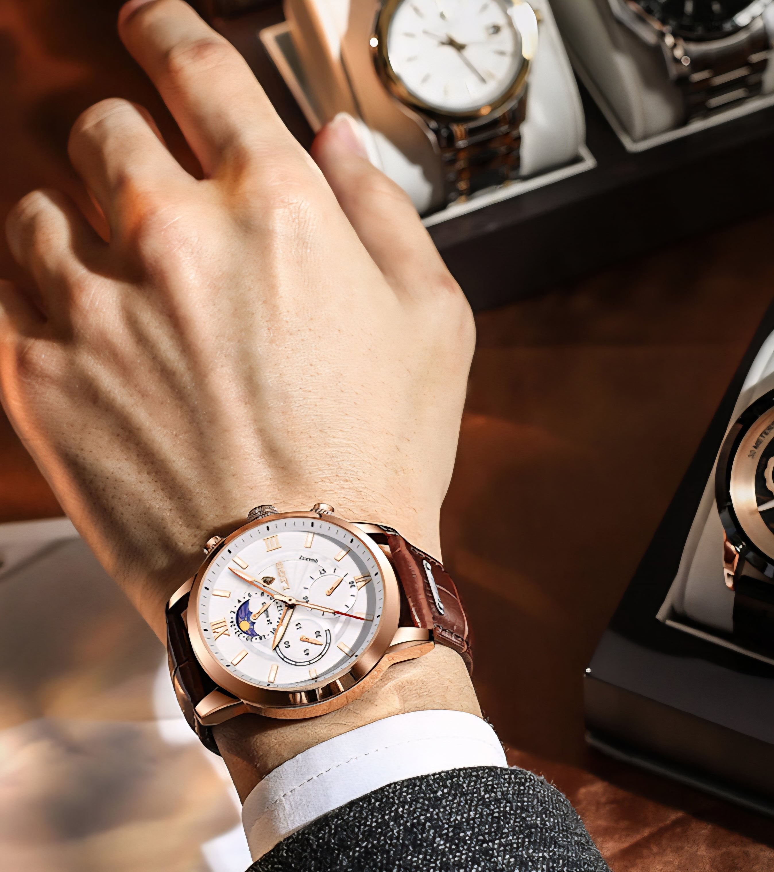 LIGE 43mm Mens Luxury Waterproof Quartz Chronograph+Box