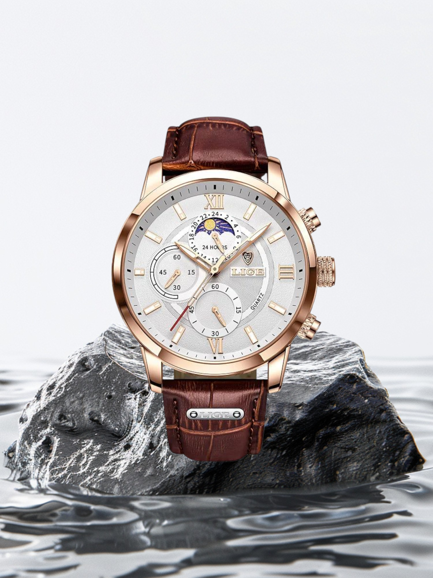 LIGE 43mm Mens Luxury Waterproof Quartz Chronograph+Box