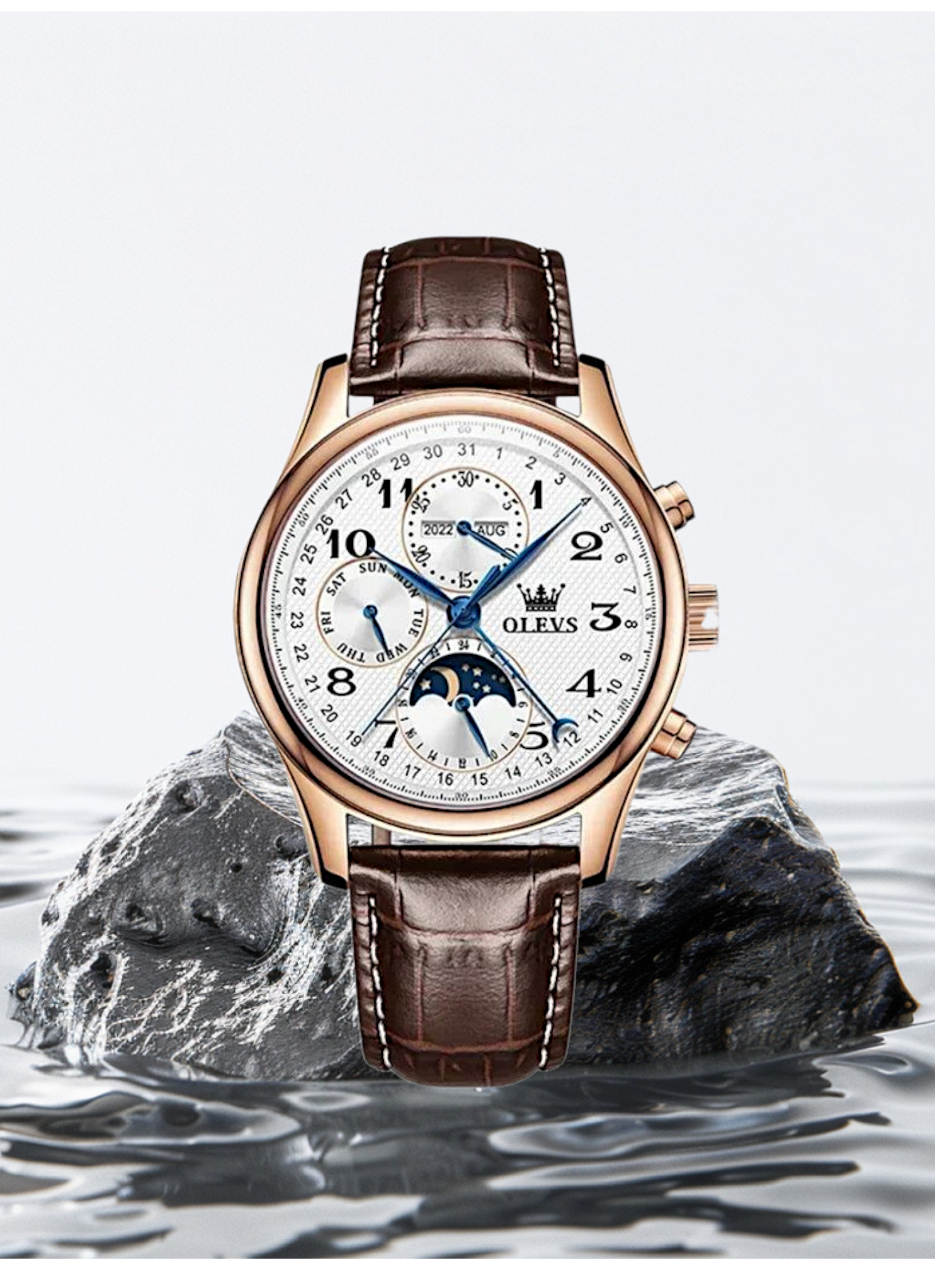 OLEVS 42mm Automatic Movement Watch Stainless Steel Multiple Calendar Moon Phase