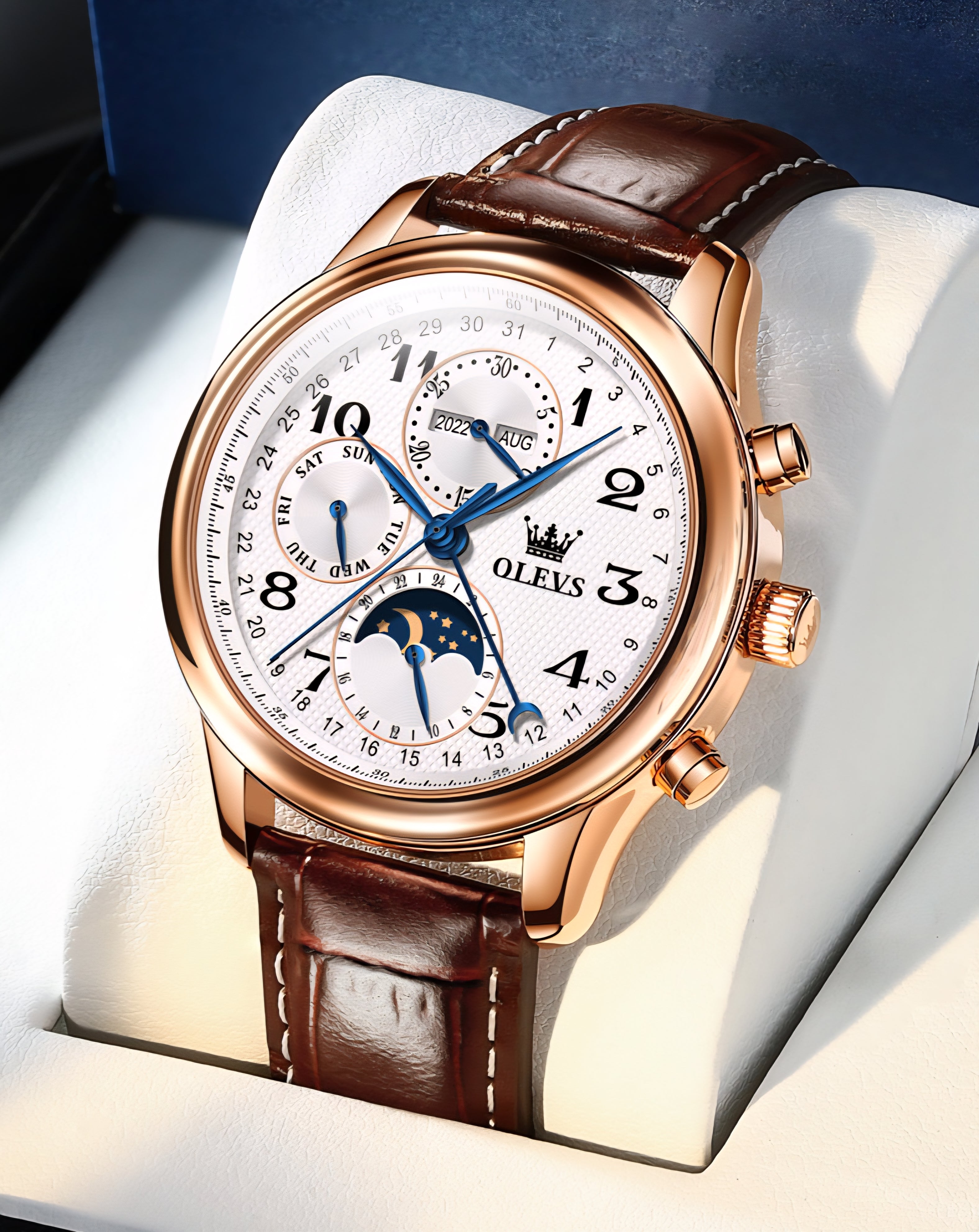 OLEVS 42mm Automatic Movement Watch Stainless Steel Multiple Calendar Moon Phase