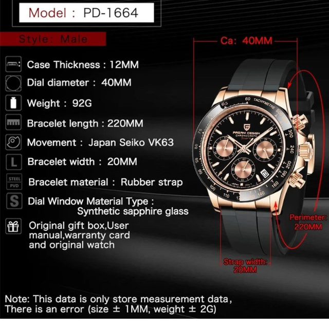 Pagani Design 40mm Sapphire Chronograph Watch - Stainless Steel Quartz Movement